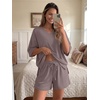 image:imageTrendy Queen 2 Piece Sets for Women Summer 2026 Lounge Short Set V Neck Oversized Top amp Loose Fit Shorts with PocketsRose Taupe