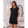 image:imageTrendy Queen 2 Piece Short Sets for Women Summer Matching Lounge Sets Cap Sleeve Tops amp Loose Fit Shorts with PocketsBlack