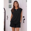 image:imageTrendy Queen 2 Piece Short Sets for Women Summer Matching Lounge Sets Cap Sleeve Tops amp Loose Fit Shorts with PocketsBlack
