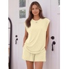 image:imageTrendy Queen 2 Piece Short Sets for Women Summer Matching Lounge Sets Cap Sleeve Tops amp Loose Fit Shorts with PocketsButter Yellow
