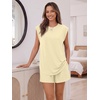 image:imageTrendy Queen 2 Piece Short Sets for Women Summer Matching Lounge Sets Cap Sleeve Tops amp Loose Fit Shorts with PocketsButter Yellow