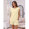 image:imageTrendy Queen 2 Piece Short Sets for Women Summer Matching Lounge Sets Cap Sleeve Tops amp Loose Fit Shorts with PocketsButter Yellow