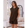 image:imageTrendy Queen 2 Piece Short Sets for Women Summer Matching Lounge Sets Cap Sleeve Tops amp Loose Fit Shorts with PocketsChocolate Brown