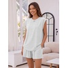 image:imageTrendy Queen 2 Piece Short Sets for Women Summer Matching Lounge Sets Cap Sleeve Tops amp Loose Fit Shorts with PocketsOatmeal Grey