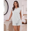 image:imageTrendy Queen 2 Piece Short Sets for Women Summer Matching Lounge Sets Cap Sleeve Tops amp Loose Fit Shorts with PocketsOatmeal Grey