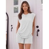 image:imageTrendy Queen 2 Piece Short Sets for Women Summer Matching Lounge Sets Cap Sleeve Tops amp Loose Fit Shorts with PocketsOatmeal Grey