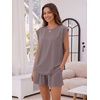 image:imageTrendy Queen 2 Piece Short Sets for Women Summer Matching Lounge Sets Cap Sleeve Tops amp Loose Fit Shorts with PocketsRose Taupe
