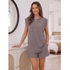 image:imageTrendy Queen 2 Piece Short Sets for Women Summer Matching Lounge Sets Cap Sleeve Tops amp Loose Fit Shorts with PocketsRose Taupe