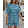 image:imageTrendy Queen 2 Piece Summer Set Oversized Top amp Loose Fit Shorts with PocketsStriped Aqua White