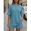 image:imageTrendy Queen 2 Piece Summer Set Oversized Top amp Loose Fit Shorts with PocketsStriped Aqua White