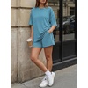 image:imageTrendy Queen 2 Piece Summer Set Oversized Top amp Loose Fit Shorts with PocketsStriped Aqua White