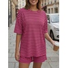 image:imageTrendy Queen 2 Piece Summer Set Oversized Top amp Loose Fit Shorts with PocketsStriped Berry Pink