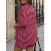 image:imageTrendy Queen 2 Piece Summer Set Oversized Top amp Loose Fit Shorts with PocketsStriped Berry Pink