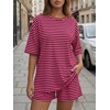 image:imageTrendy Queen 2 Piece Summer Set Oversized Top amp Loose Fit Shorts with PocketsStriped Berry Pink