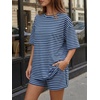 image:imageTrendy Queen 2 Piece Summer Set Oversized Top amp Loose Fit Shorts with PocketsStriped Blue White
