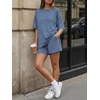 image:imageTrendy Queen 2 Piece Summer Set Oversized Top amp Loose Fit Shorts with PocketsStriped Blue White