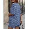 image:imageTrendy Queen 2 Piece Summer Set Oversized Top amp Loose Fit Shorts with PocketsStriped Blue White
