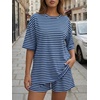 image:imageTrendy Queen 2 Piece Summer Set Oversized Top amp Loose Fit Shorts with PocketsStriped Blue White