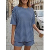 image:imageTrendy Queen 2 Piece Summer Set Oversized Top amp Loose Fit Shorts with PocketsStriped Blue White
