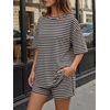 image:imageTrendy Queen 2 Piece Summer Set Oversized Top amp Loose Fit Shorts with PocketsStriped Coffee White