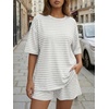image:imageTrendy Queen 2 Piece Summer Set Oversized Top amp Loose Fit Shorts with PocketsStriped Heather Grey