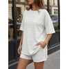 image:imageTrendy Queen 2 Piece Summer Set Oversized Top amp Loose Fit Shorts with PocketsStriped Heather Grey