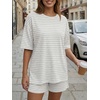 image:imageTrendy Queen 2 Piece Summer Set Oversized Top amp Loose Fit Shorts with PocketsStriped Heather Grey
