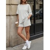 image:imageTrendy Queen 2 Piece Summer Set Oversized Top amp Loose Fit Shorts with PocketsStriped Heather Grey
