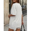 image:imageTrendy Queen 2 Piece Summer Set Oversized Top amp Loose Fit Shorts with PocketsStriped Heather Grey