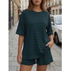 image:imageTrendy Queen 2 Piece Summer Set Oversized Top amp Loose Fit Shorts with PocketsStriped Navy Green