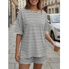 image:imageTrendy Queen 2 Piece Summer Set Oversized Top amp Loose Fit Shorts with PocketsStriped White Black