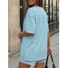 image:imageTrendy Queen 2 Piece Summer Set Oversized Top amp Loose Fit Shorts with PocketsStriped White Blue