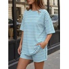 image:imageTrendy Queen 2 Piece Summer Set Oversized Top amp Loose Fit Shorts with PocketsStriped White Blue