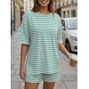 image:imageTrendy Queen 2 Piece Summer Set Oversized Top amp Loose Fit Shorts with PocketsStriped White Green