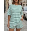 image:imageTrendy Queen 2 Piece Summer Set Oversized Top amp Loose Fit Shorts with PocketsStriped White Green
