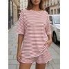 image:imageTrendy Queen 2 Piece Summer Set Oversized Top amp Loose Fit Shorts with PocketsStriped White Red