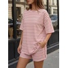 image:imageTrendy Queen 2 Piece Summer Set Oversized Top amp Loose Fit Shorts with PocketsStriped White Red