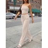 image:imageTrendy Queen 2 Piece Vacation Outfits for Women Summer Travel Outfits 2026 Spring Fashion Tube Tops Wide Leg PantsApricot