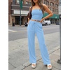 image:imageTrendy Queen 2 Piece Vacation Outfits for Women Summer Travel Outfits 2026 Spring Fashion Tube Tops Wide Leg PantsLight Blue