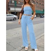 image:imageTrendy Queen 2 Piece Vacation Outfits for Women Summer Travel Outfits 2026 Spring Fashion Tube Tops Wide Leg PantsLight Blue