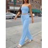 image:imageTrendy Queen 2 Piece Vacation Outfits for Women Summer Travel Outfits 2026 Spring Fashion Tube Tops Wide Leg PantsLight Blue