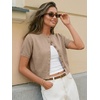 image:imageTrendy Queen Cropped Short Sleeve Cardigan Sweaters for Women Summer Lightweight Spring Outfits Y2k Fashion Clothes 2026Khaki