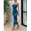 image:imageTrendy Queen Women Strapless Tube Dress Summer Beach Vacation Outfits Maxi Party Bodycon Dresses 2026 Wedding Guest ClothesPrint Blue