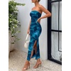 image:imageTrendy Queen Women Strapless Tube Dress Summer Beach Vacation Outfits Maxi Party Bodycon Dresses 2026 Wedding Guest ClothesPrint Blue