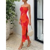 image:imageTrendy Queen Women Strapless Tube Dress Summer Beach Vacation Outfits Maxi Party Bodycon Dresses 2026 Wedding Guest ClothesPrint Orange