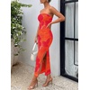image:imageTrendy Queen Women Strapless Tube Dress Summer Beach Vacation Outfits Maxi Party Bodycon Dresses 2026 Wedding Guest ClothesPrint Orange