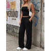 image:imageTrendy Queen Womens 2 Piece Lounge Sets Matching Summer Beach Vacation Outfits 2026 Striped Tube Tops Pants Travel ClothesBlack