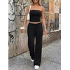 image:imageTrendy Queen Womens 2 Piece Lounge Sets Matching Summer Beach Vacation Outfits 2026 Striped Tube Tops Pants Travel ClothesBlack