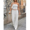 image:imageTrendy Queen Womens 2 Piece Lounge Sets Matching Summer Beach Vacation Outfits 2026 Striped Tube Tops Pants Travel ClothesOatmeal Grey