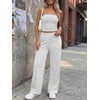 image:imageTrendy Queen Womens 2 Piece Lounge Sets Matching Summer Beach Vacation Outfits 2026 Striped Tube Tops Pants Travel ClothesOatmeal Grey